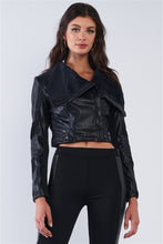 Load image into Gallery viewer, Farrah Black Vegan Leather Moto Jacket