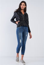 Load image into Gallery viewer, Mallory Black Vegan Leather Hoodie Jacket