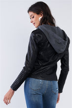 Load image into Gallery viewer, Mallory Black Vegan Leather Hoodie Jacket