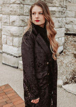 Load image into Gallery viewer, Ember Black Velvet Double Breasted Coat
