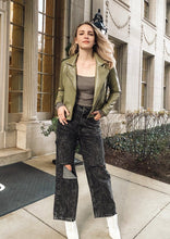 Load image into Gallery viewer, Roubaix Olive Leather Biker Jacket