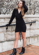 Load image into Gallery viewer, Margaret Black Ruched Dress