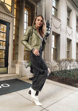 Load image into Gallery viewer, Roubaix Olive Leather Biker Jacket