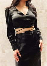 Load image into Gallery viewer, Calliope Black Satin Skirt Set