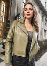 Load image into Gallery viewer, Roubaix Olive Leather Biker Jacket