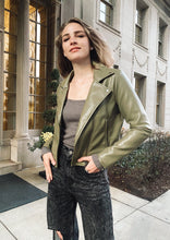 Load image into Gallery viewer, Roubaix Olive Leather Biker Jacket