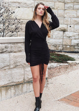 Load image into Gallery viewer, Margaret Black Ruched Dress