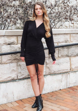 Load image into Gallery viewer, Margaret Black Ruched Dress