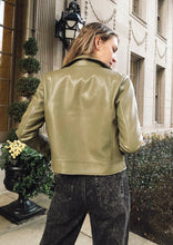 Load image into Gallery viewer, Roubaix Olive Leather Biker Jacket