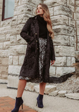 Load image into Gallery viewer, Ember Black Velvet Double Breasted Coat