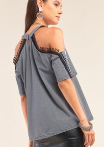 Averi Stripes Cold Shoulder Top
