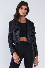 Load image into Gallery viewer, Farrah Black Vegan Leather Moto Jacket
