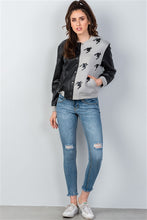 Load image into Gallery viewer, Gwen Black &amp; Gray Colorblock Bomber Jacket
