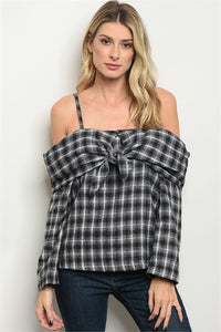 Madison Black Checkered Off Shoulder Top