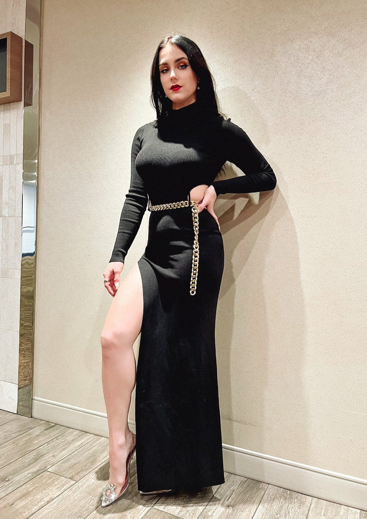 Vittoria Black Knit Cut Out Dress M Vittoria Black Knit Cut Out Dress M
