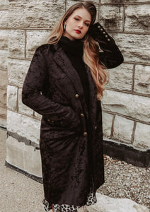 Ember Black Velvet Double Breasted Coat