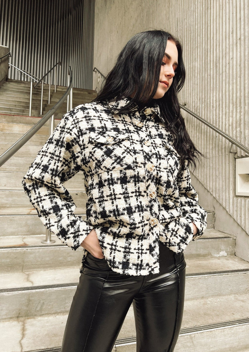 Gabrielle Cream Tweed Shacket – Mix Motifs