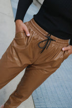 Load image into Gallery viewer, Juliet Camel Vegan Leather Joggers
