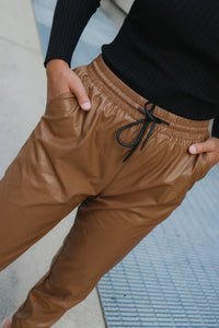 Juliet Camel Vegan Leather Joggers