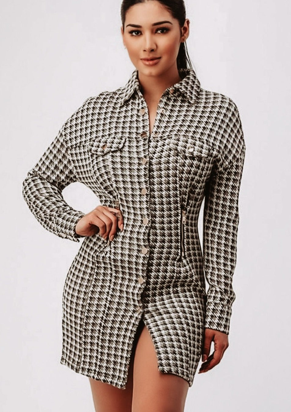 Rhani Houndstooth Button Down Dress