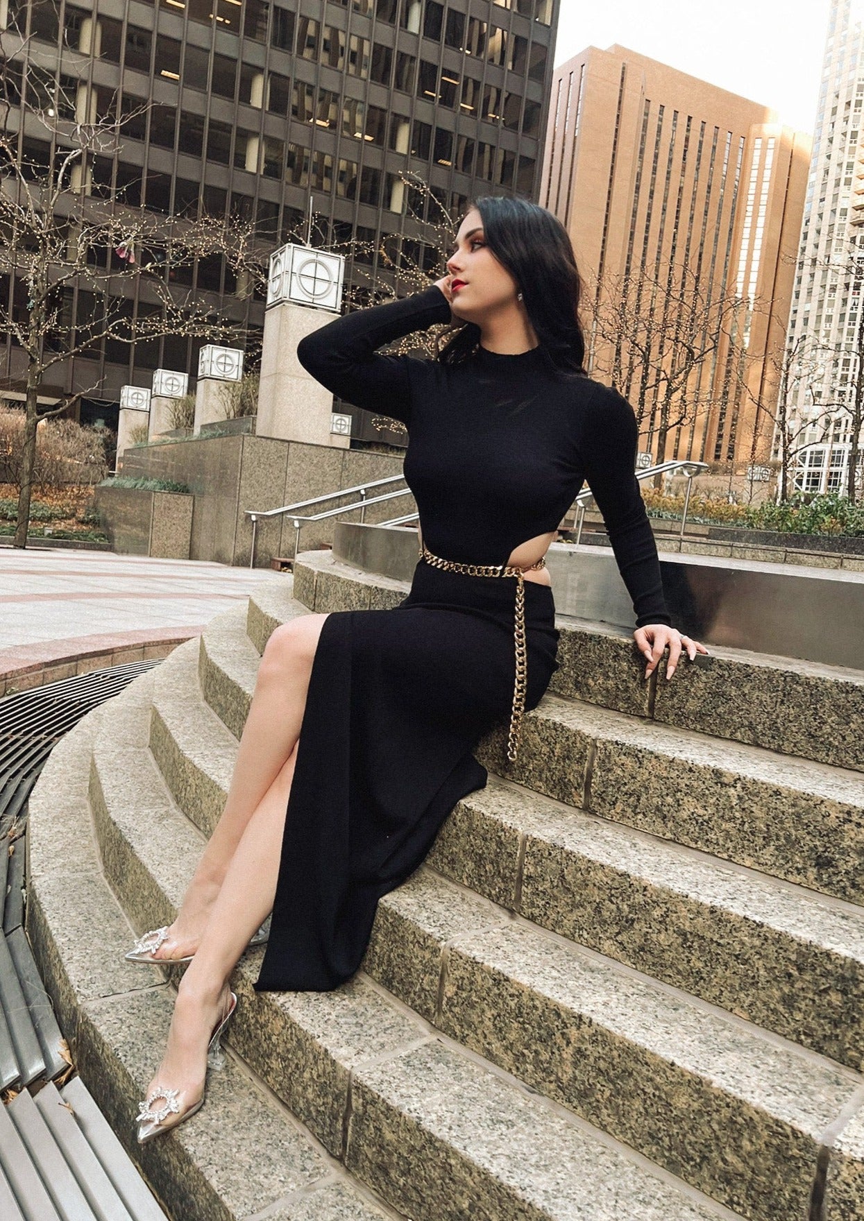 Vittoria Black Knit Cut Out Dress M Vittoria Black Knit Cut Out Dress M
