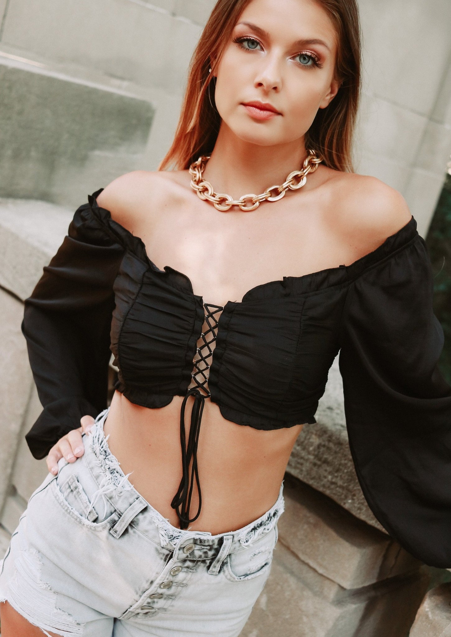 Lauren Black Off Shoulder Top – Mix Motifs