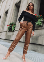 Load image into Gallery viewer, Juliet Camel Vegan Leather Joggers
