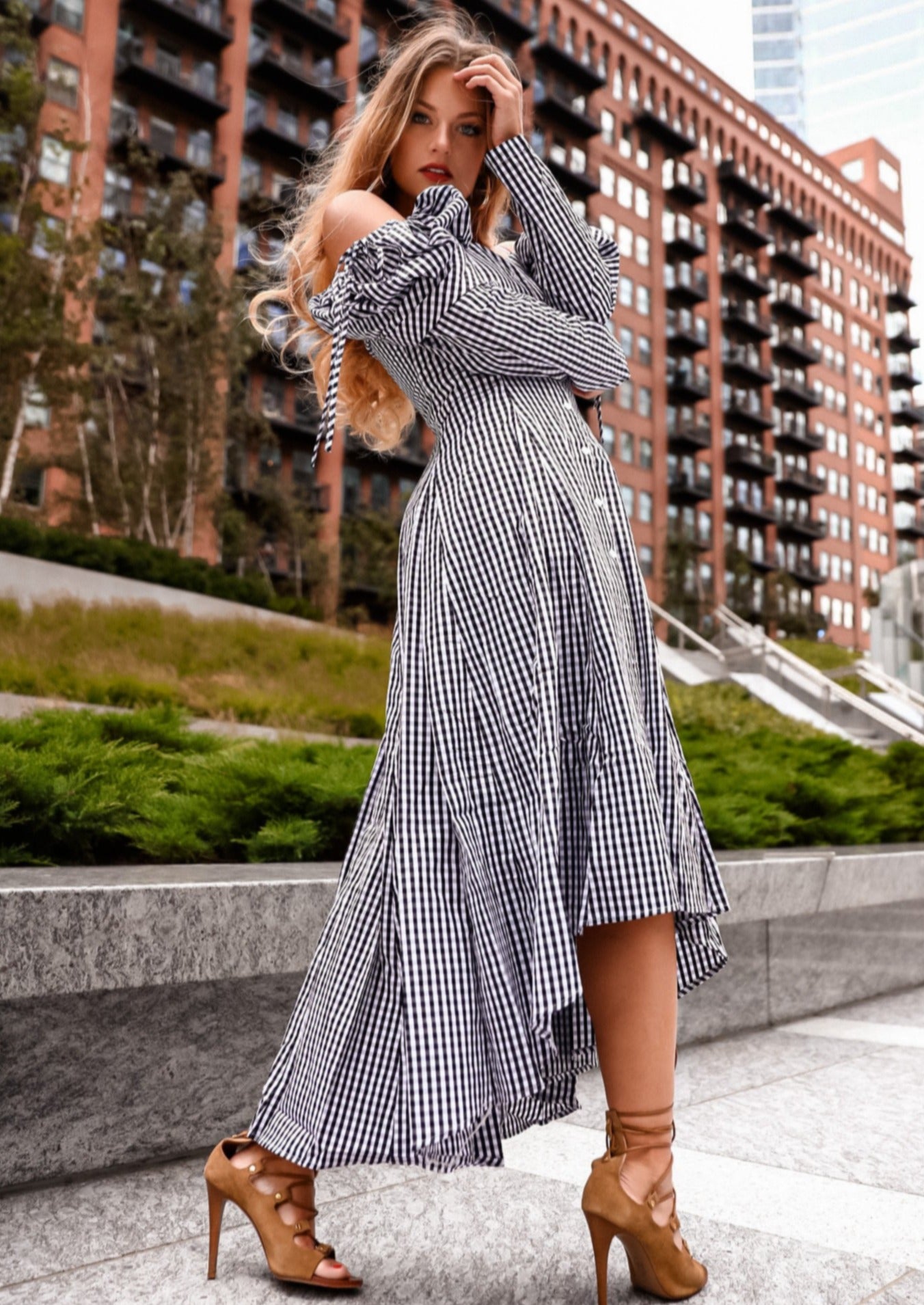checkerboard maxi dress Nevaeh Black Checkered Maxi Dress M