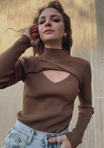 Verona Cocoa Cut Out Sweater Top