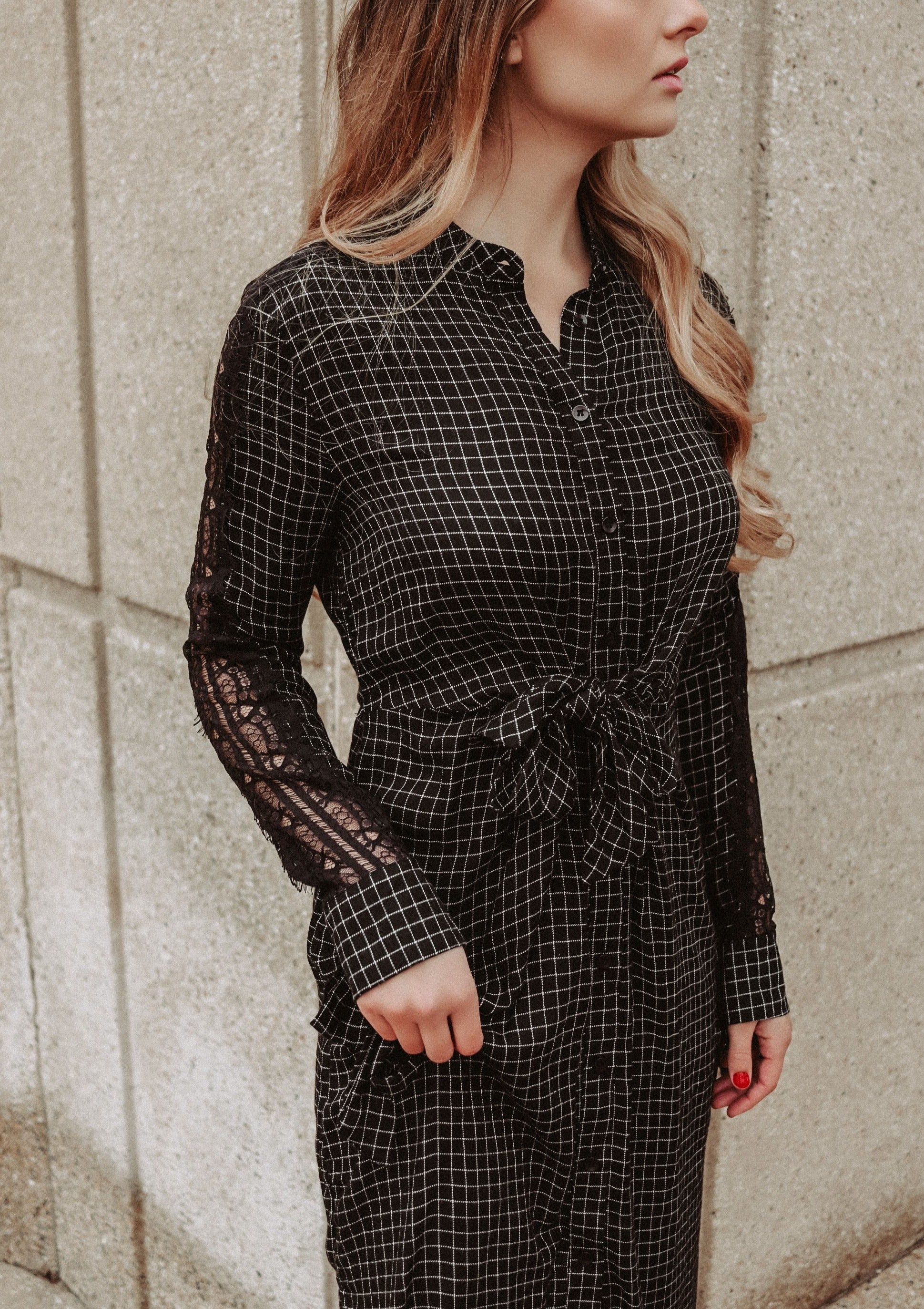 black plaid midi dress Trina Black Plaid Midi Dress M