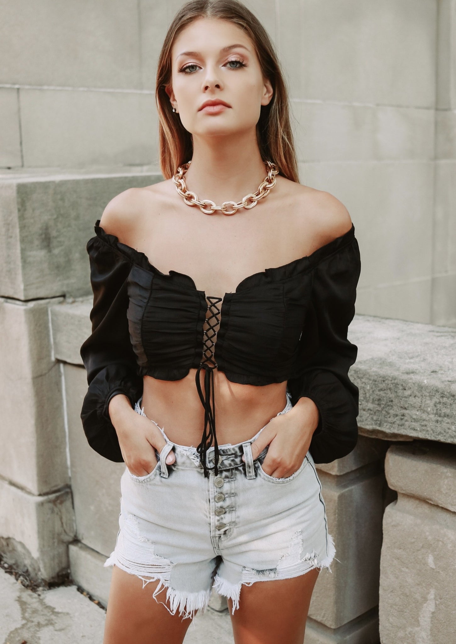 Lauren Black Off Shoulder Top – Mix Motifs